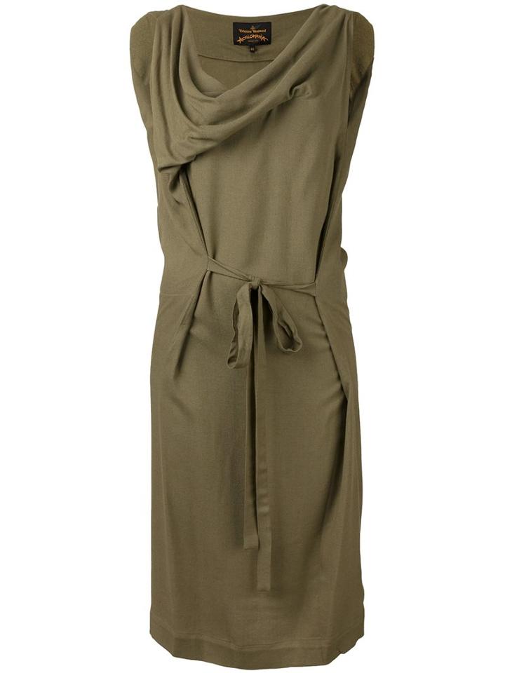 Vivienne Westwood Anglomania Ruffled Neck Mid-length Dress, Women's, Size: 40, Green, Viscose/wool