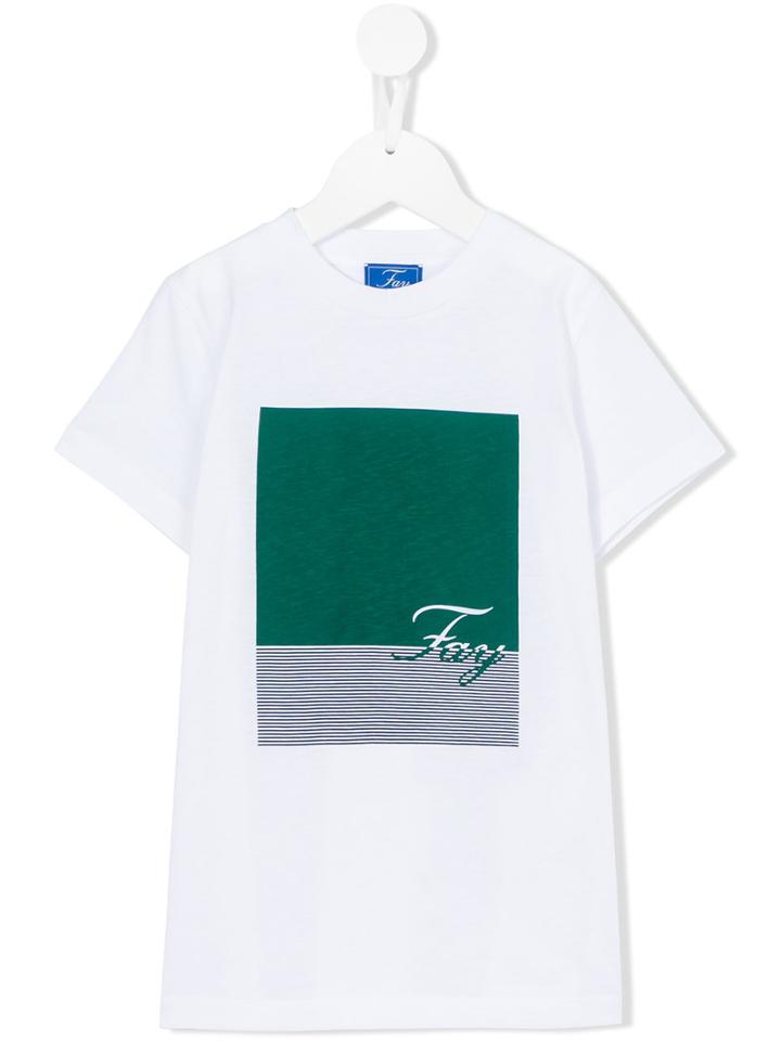 Fay Kids - Striped Print T-shirt - Kids - Cotton - 6 Yrs, White