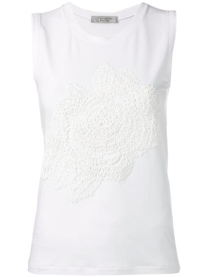 D.exterior Floral Embroidered Tank Top, Women's, Size: Xxl, White, Acrylic/polyamide/polyurethane/spandex/elastane