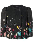 Elisabetta Franchi Floral-print Tweed Jacket - Black