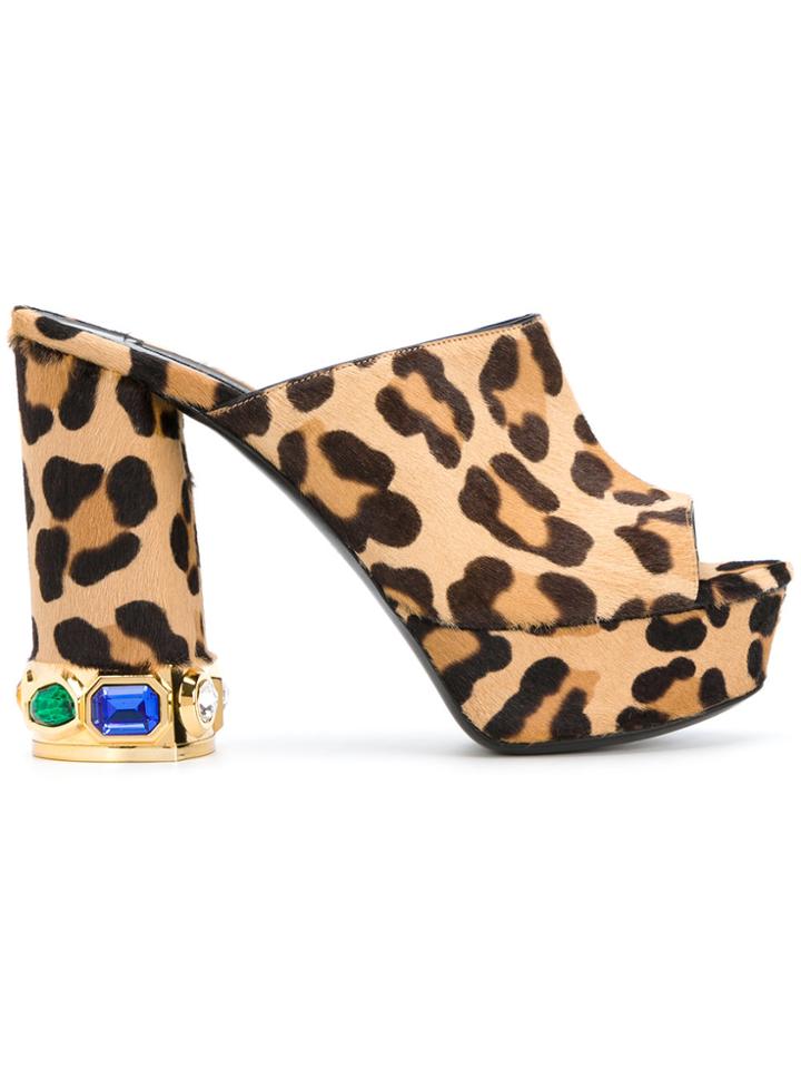 Casadei Leopard Print Platform Mules - Nude & Neutrals