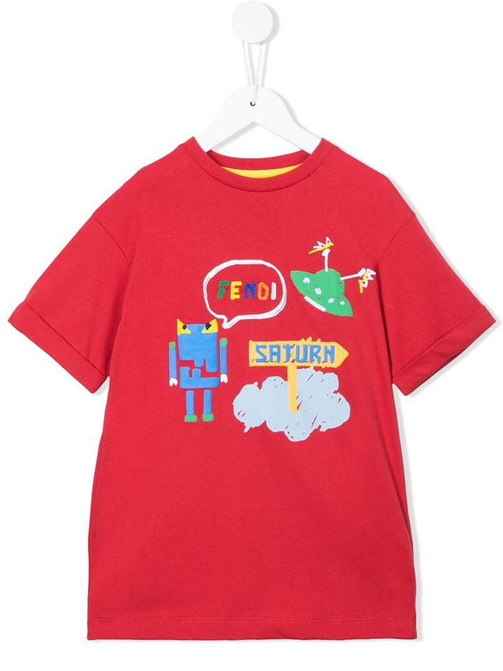 Fendi Kids Robot Print T-shirt, Boy's, Size: 7 Yrs, Red