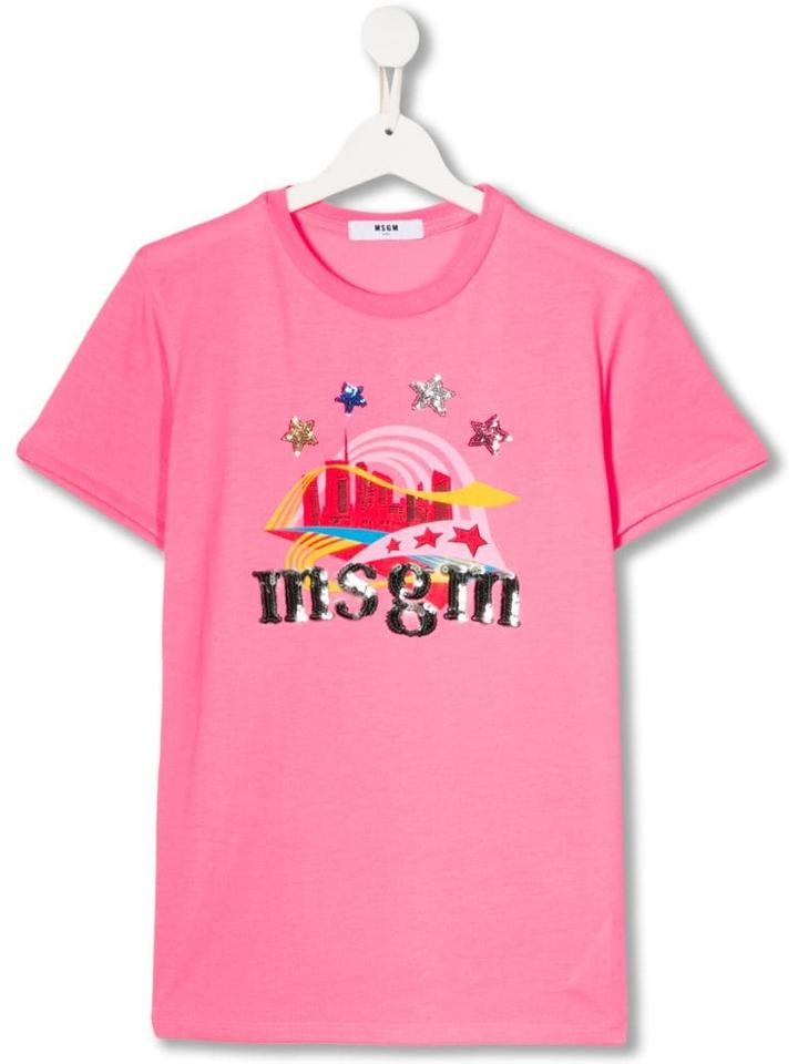 Msgm Kids Teen Sequinned Logo T-shirt - Pink