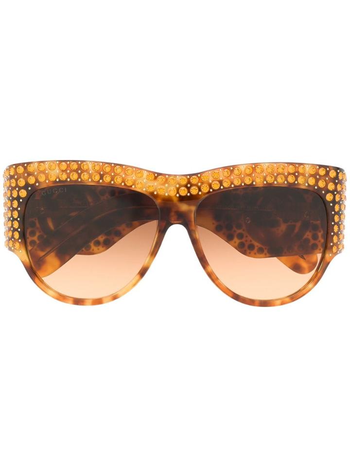 Gucci Eyewear Crystal Embellished Sunglasses - Brown