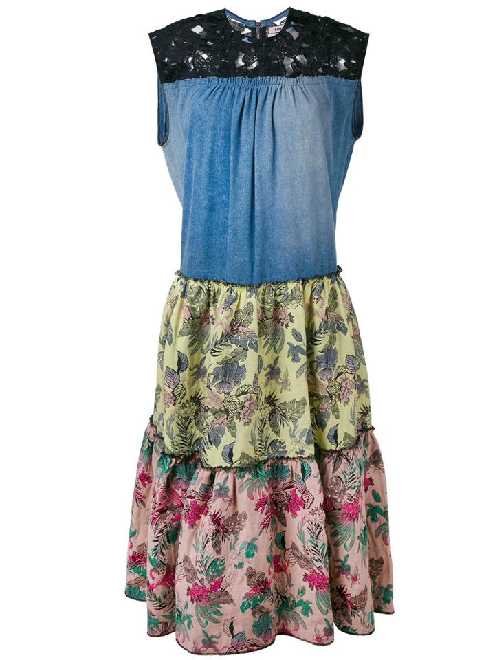 Marna Ro - Patch-work Flared Dress - Women - Cotton - Xs, Blue, Cotton