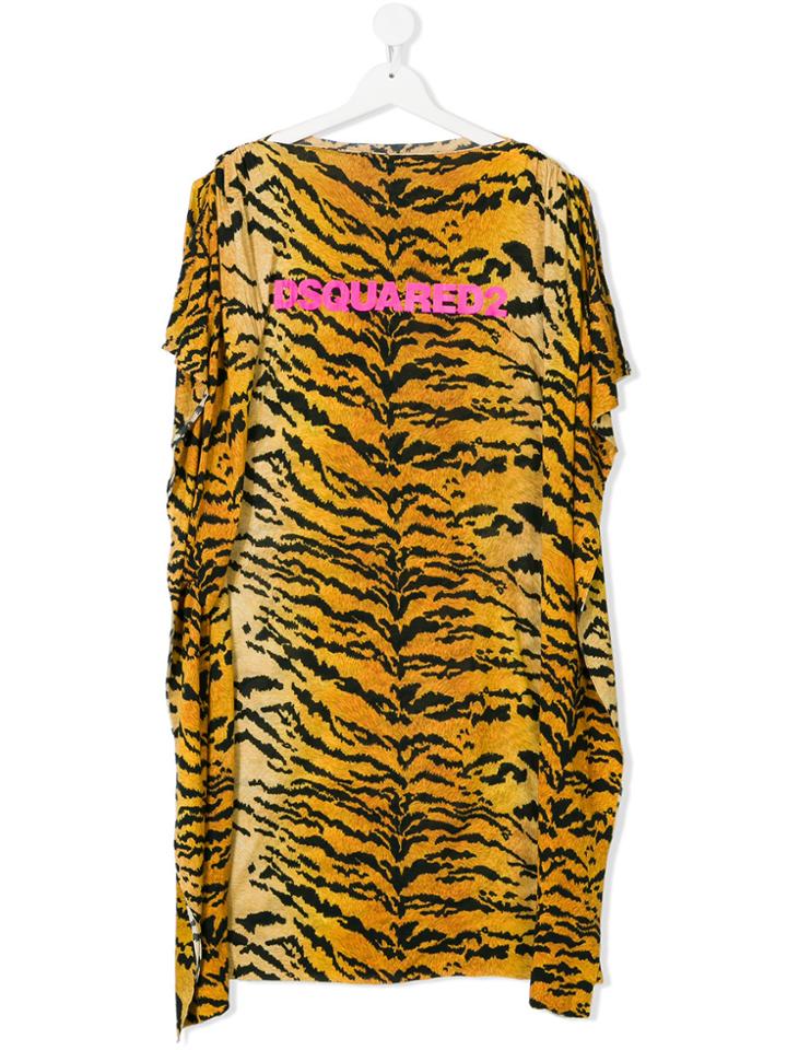 Dsquared2 Kids Tiger Print Shift Dress - Yellow & Orange