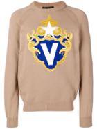 Versace Embroidered Logo Sweater - Neutrals