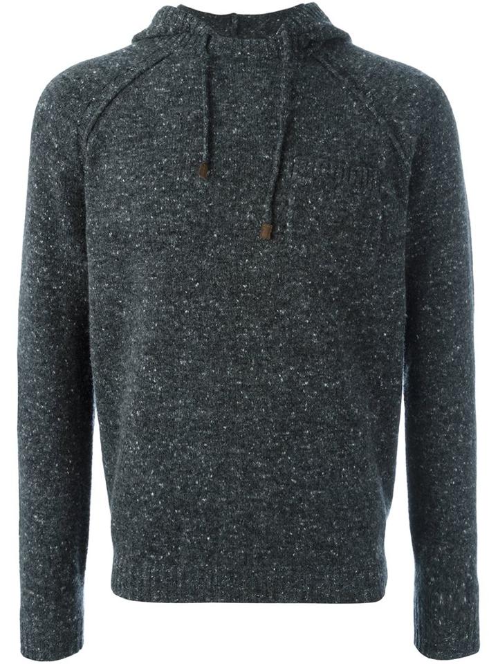 Brunello Cucinelli Melange Knit Hoodie, Men's, Size: 48, Grey, Polyamide/cashmere/virgin Wool