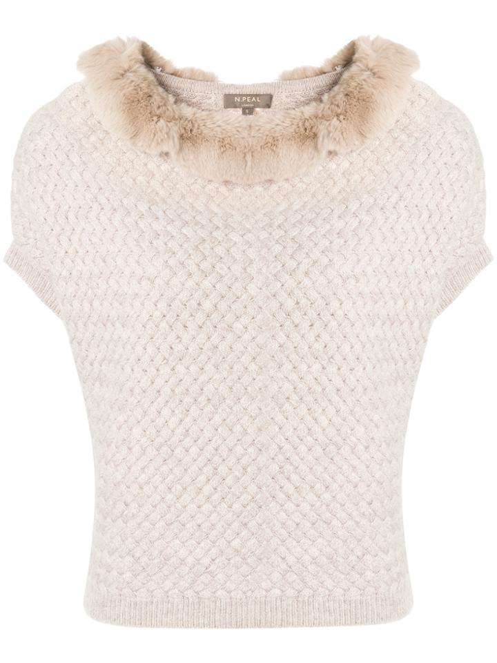 N.peal Basketweave Fur Collar Poncho - Nude & Neutrals