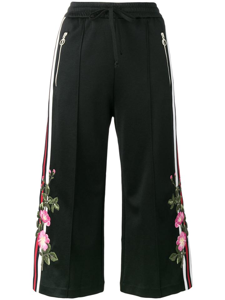 Gucci Embroidered Cropped Track Pants - Black