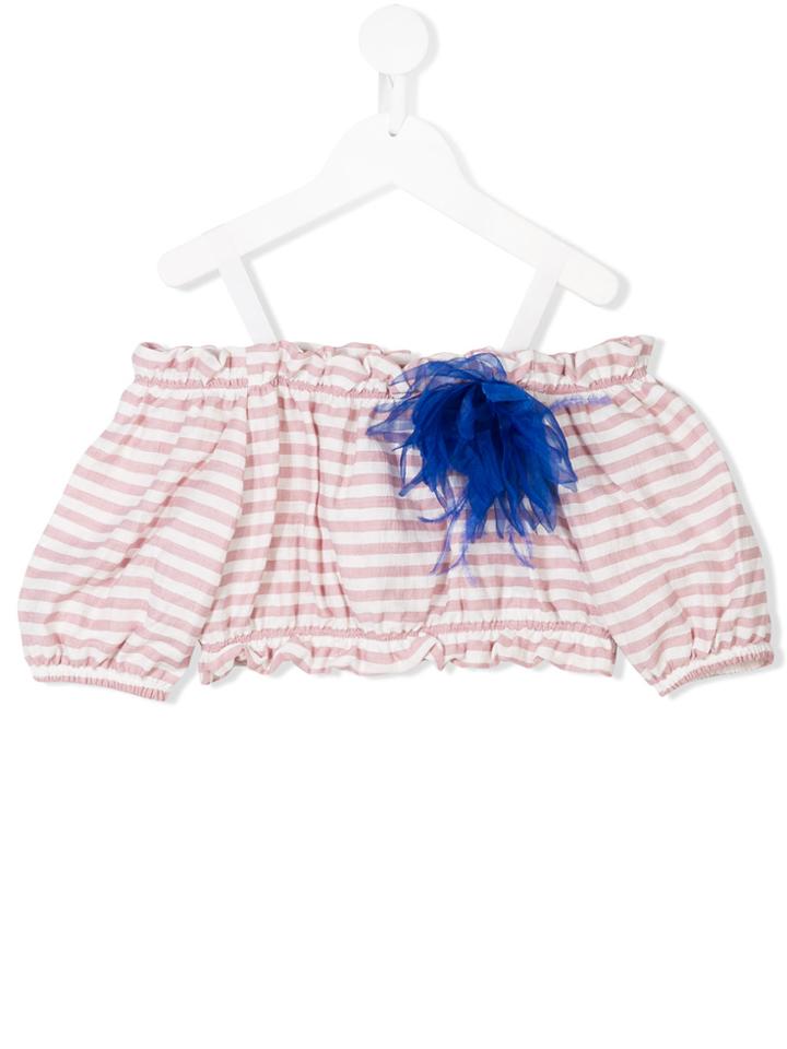 Monnalisa Teen Off-the-shoulder Striped Top - Pink & Purple