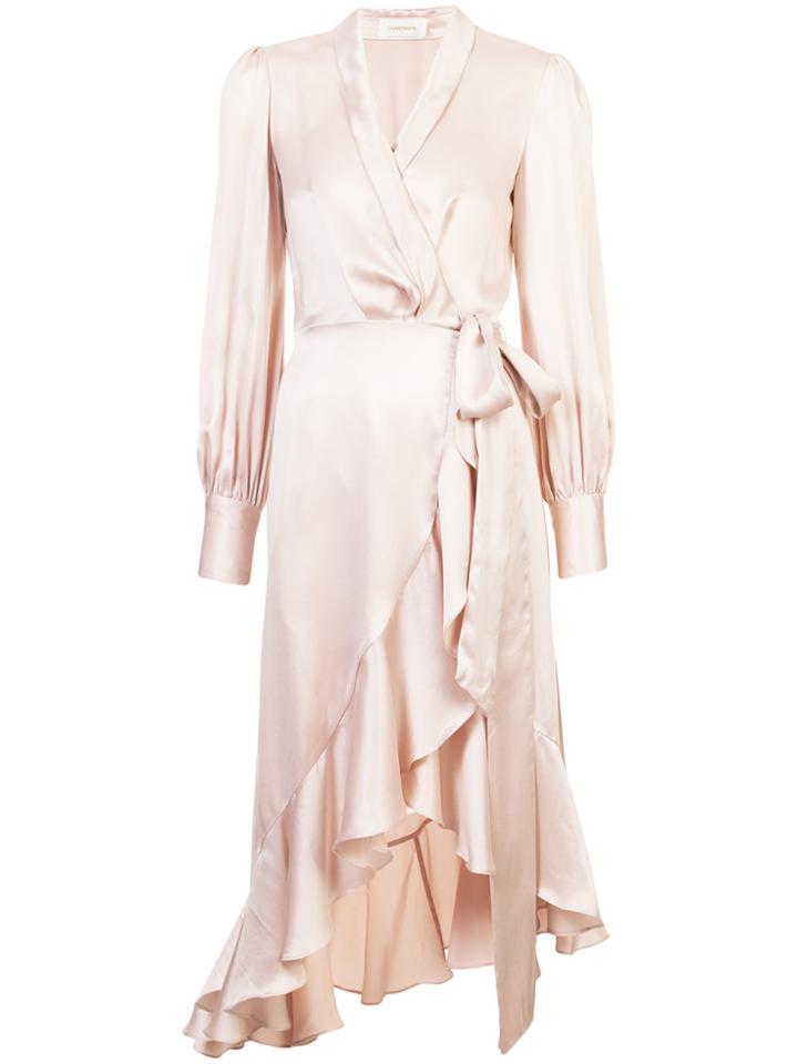 Zimmermann Frill Hem Wrap Dress - Pink & Purple