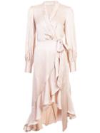 Zimmermann Frill Hem Wrap Dress - Pink & Purple