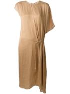 Cédric Charlier Gathered Detail Asymmetric Dress, Women's, Size: 42, Nude/neutrals, Polyester