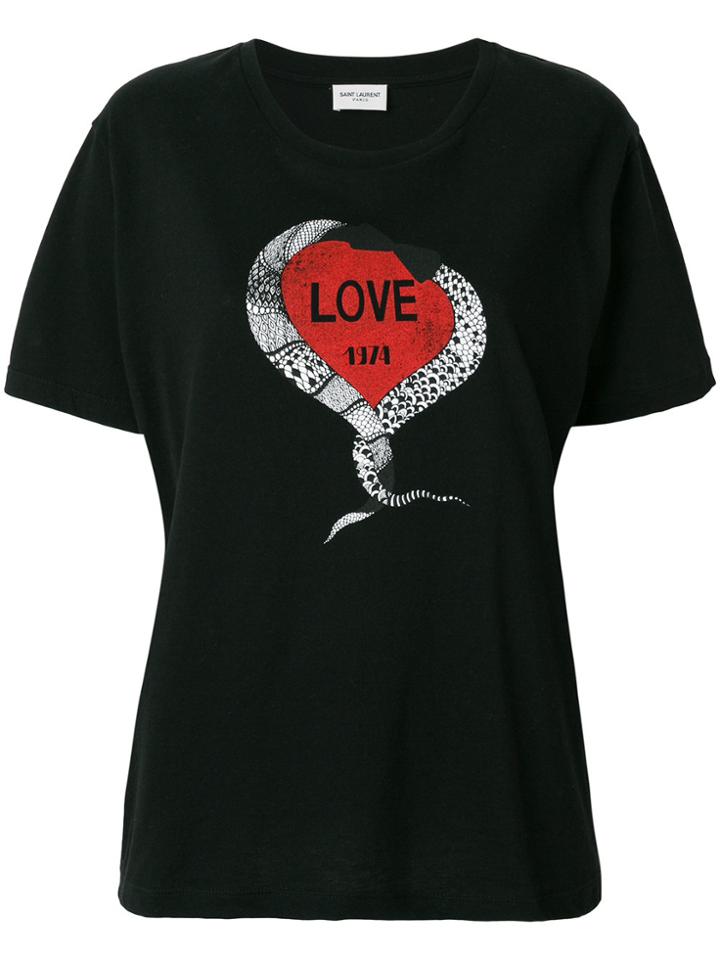 Saint Laurent Snake Love Heart T-shirt - Black