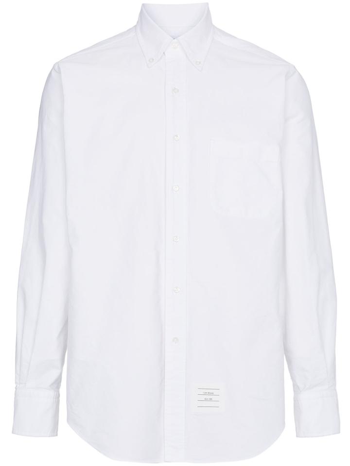 Thom Browne Grosgrain Placket Long Sleeve Shirt - White