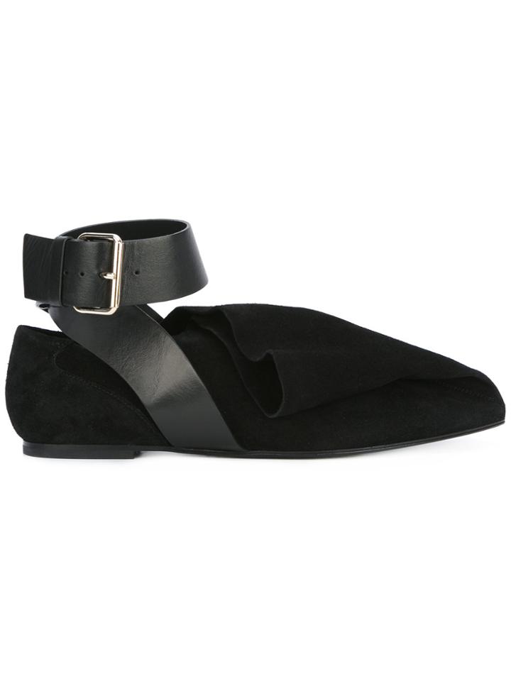 Msgm Ruffle Buckled Ballerinas - Black