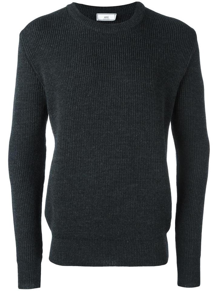 Ami Alexandre Mattiussi Crew Neck Sweater, Men's, Size: Medium, Grey, Wool