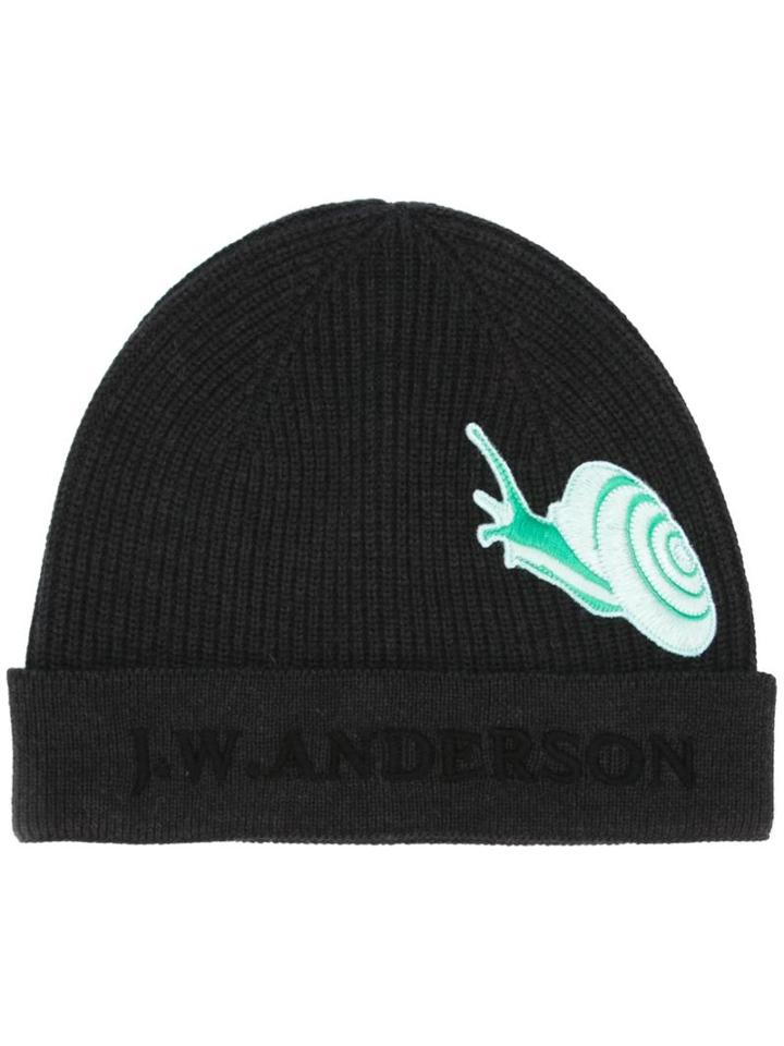 J.w.anderson Snail Patch Ribbed Logo Beanie