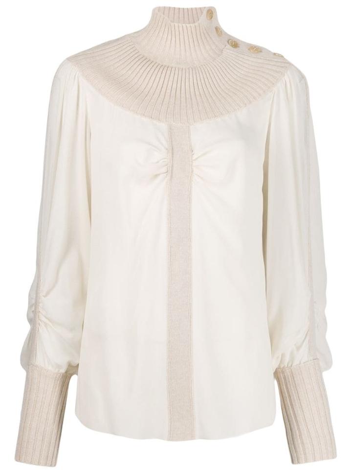 Chloé Turtleneck Dual-fabric Jumper - White
