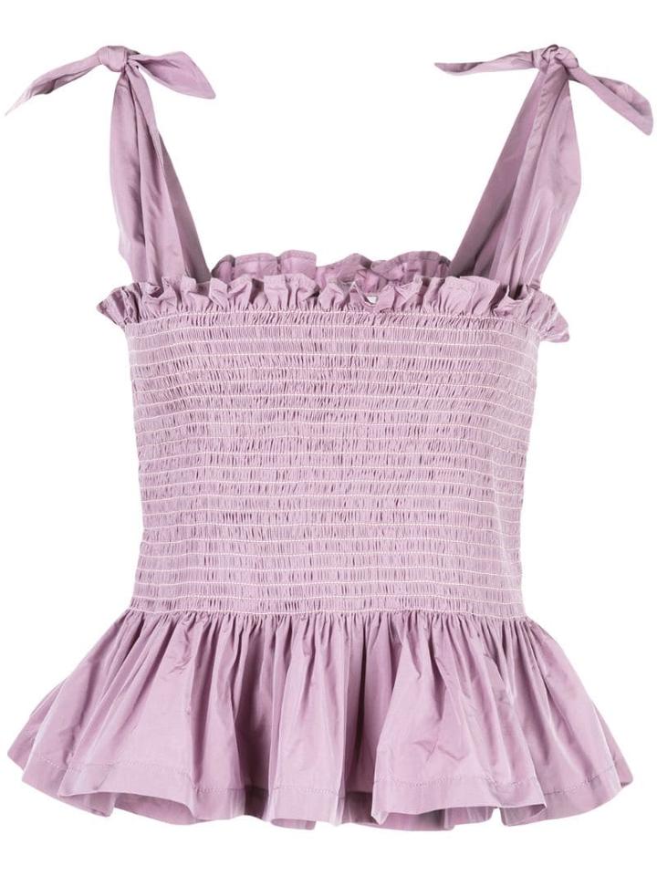 Molly Goddard Smocked Ruffled-hem Top - Purple