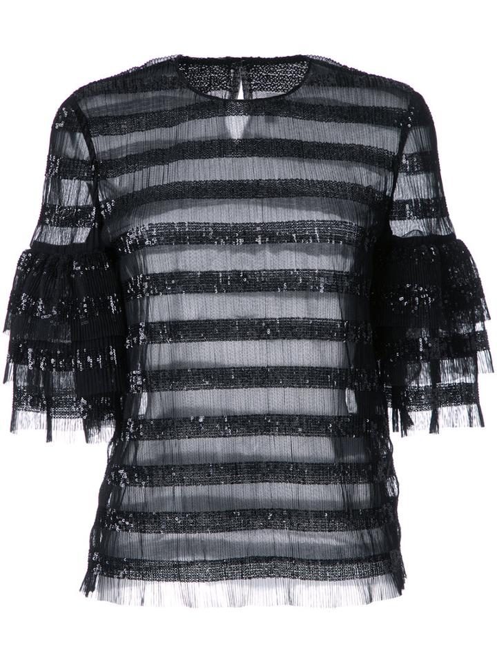 Huishan Zhang Sequined Striped Blouse, Women's, Size: 12, Black, Polyester