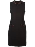 Michael Michael Kors Rhinestone Detail Fitted Dress, Women's, Size: Large, Black, Plastic/polyester/spandex/elastane/viscose