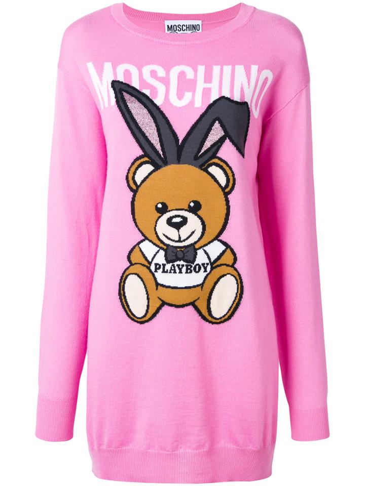 Moschino Playboy Teddy Knitted Dress - Pink & Purple