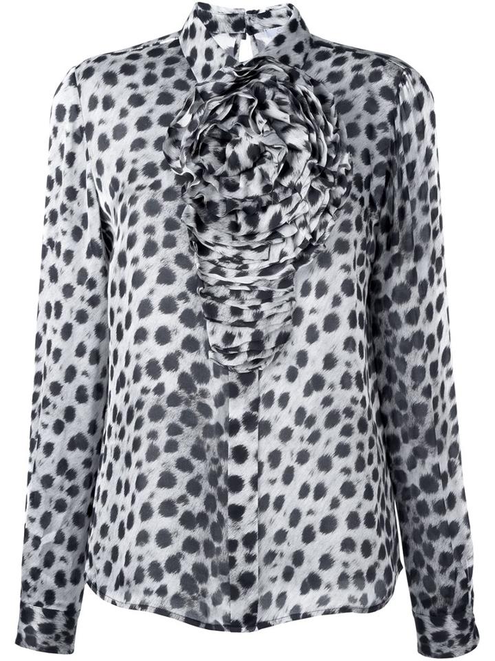 Blumarine Animal Print Ruched Shirt, Women's, Size: 42, Grey, Silk