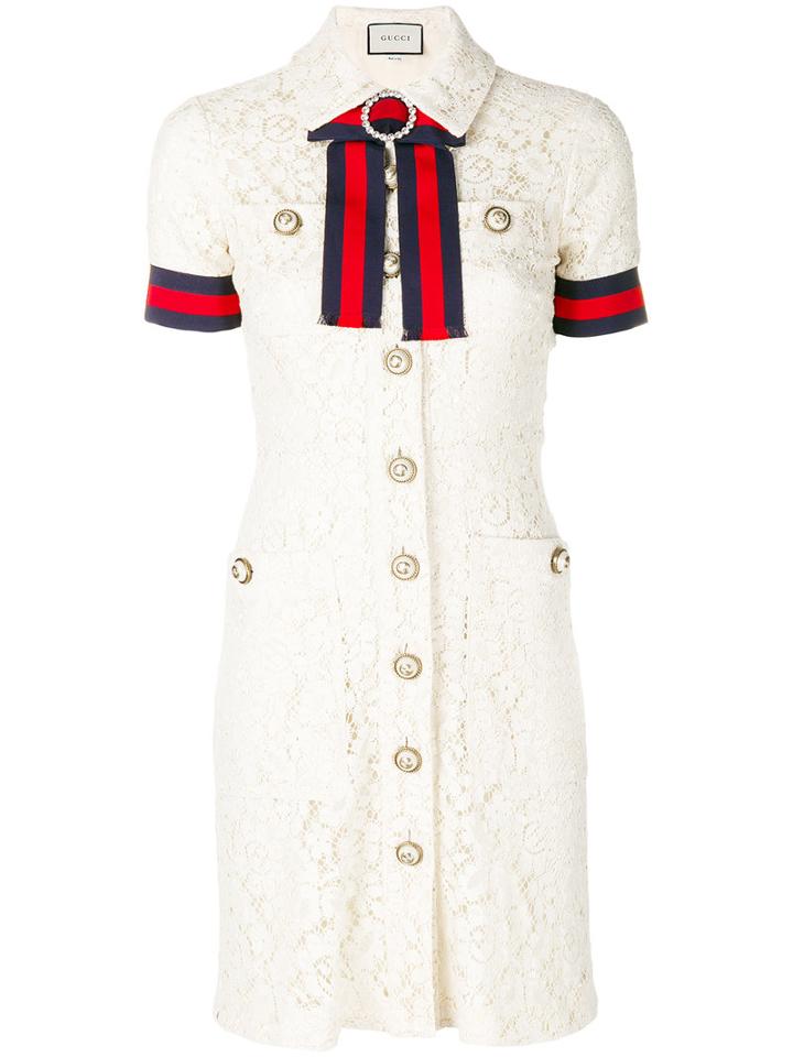 Gucci - Gg Web Trim Lace Shirt Dress - Women - Silk/cotton/polyamide - 42, White, Silk/cotton/polyamide