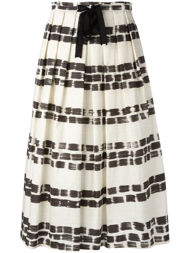 Max Mara - Brushstroke Print Pleated Skirt - Women - Cotton - 42, Nude/neutrals, Cotton