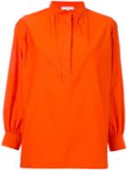 Atlantique Ascoli - Band Collar Blouse - Women - Cotton/linen/flax - 2, Yellow/orange, Cotton/linen/flax