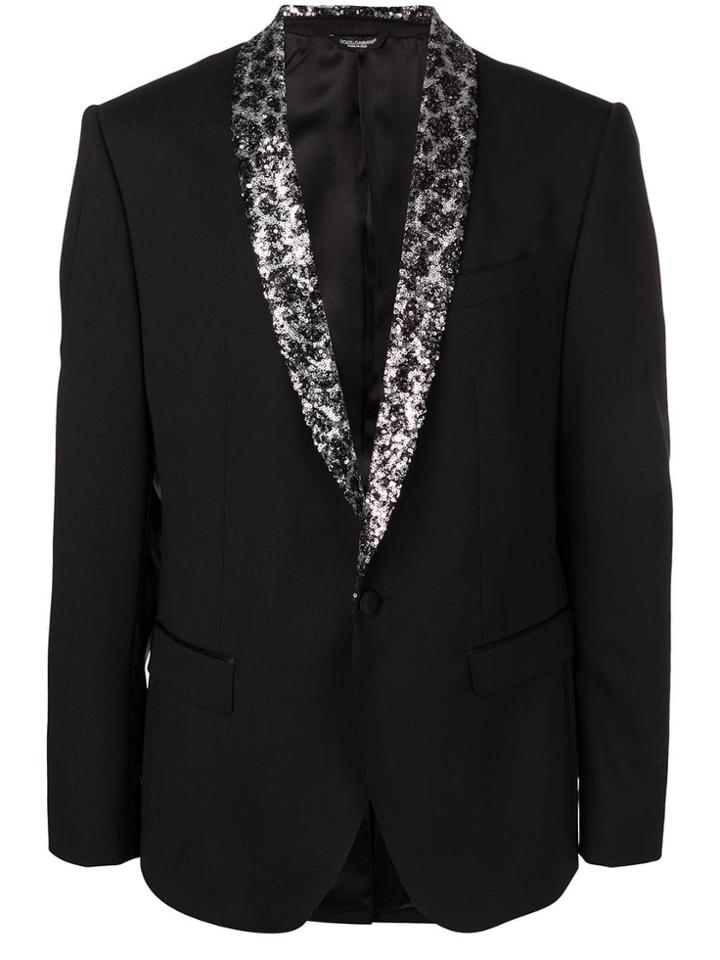 Dolce & Gabbana Sequin Lapel Single Breasted Blazer - Black