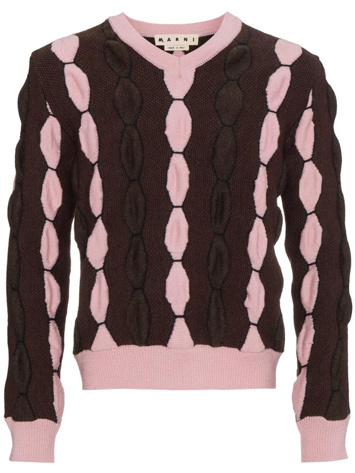 Marni V Neck Wool Sweater - Pink & Purple