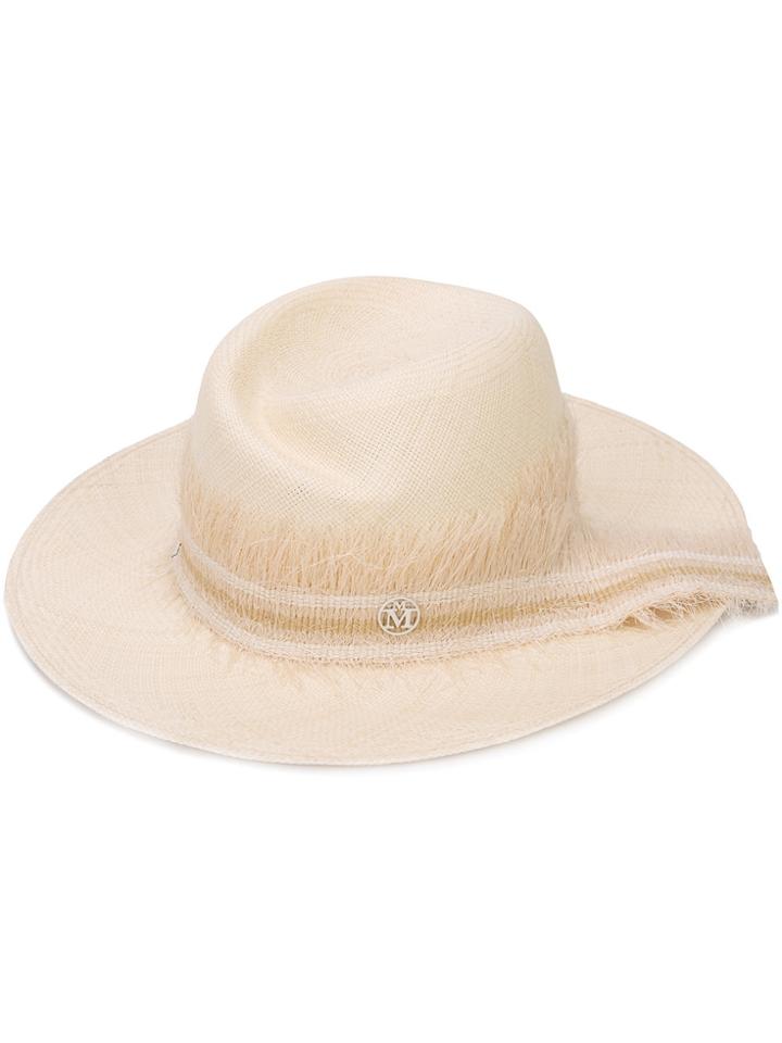 Maison Michel Frayed Trim Fedora - Nude & Neutrals