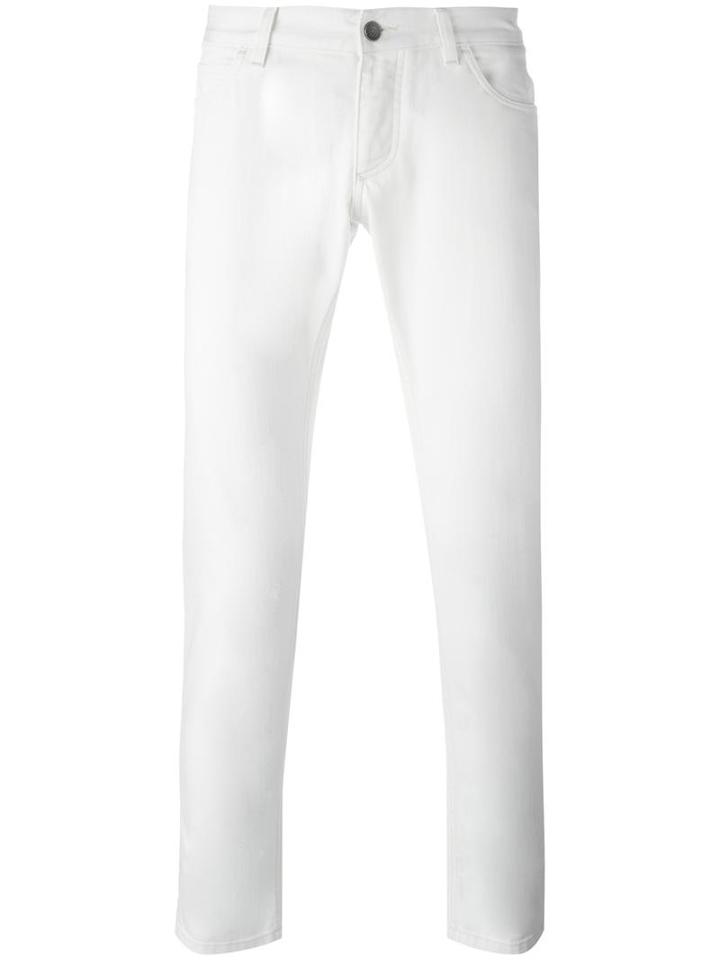 Dolce & Gabbana Palm Tree Patch Jeans, Men's, Size: 52, White, Cotton/lyocell