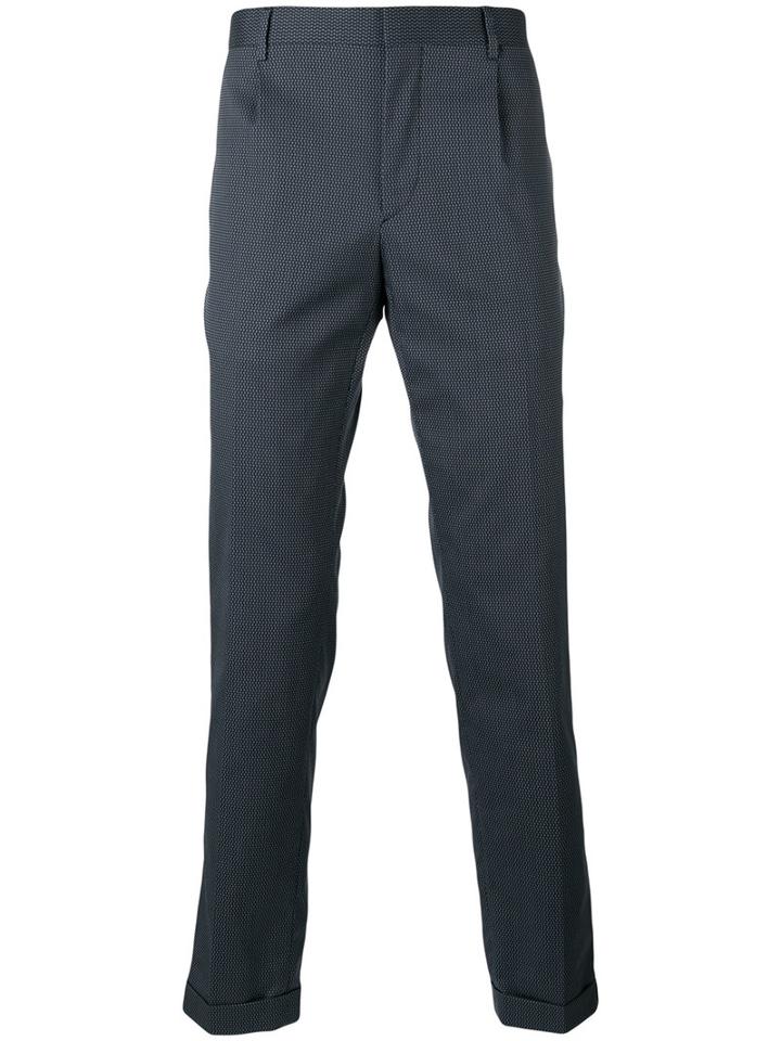 Prada Square Pattern Tailored Trousers, Men's, Size: 52, Blue, Cotton/polyamide/spandex/elastane