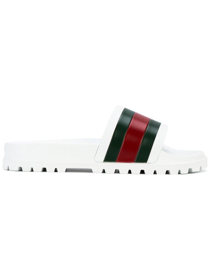 Gucci White Web Slides