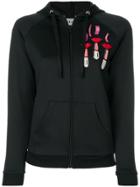 Valentino Zipped Hoodie With Lipstick And Logo Embroidery - Black