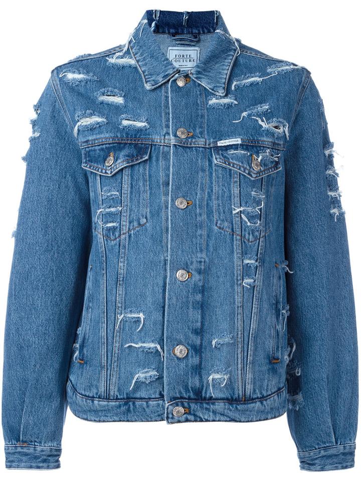 Forte Couture Saint Phillip Distressed Denim Jacket, Women's, Size: Xs, Blue, Cotton/polyester/adansonia Digitata Oil