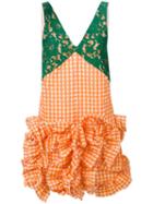 Msgm Checked Ruffled Lace Dress, Women's, Size: 38, Yellow/orange, Polyester/cotton/polyamide