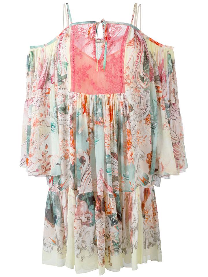 Roberto Cavalli Cold-shoulder Floral Print Dress, Women's, Size: 38, Polyamide/silk/viscose