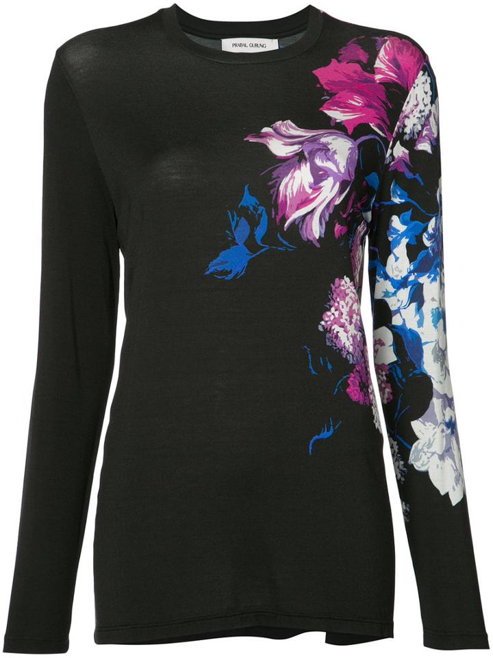 Prabal Gurung Floral Print T-shirt, Women's, Size: Xs, Black, Viscose