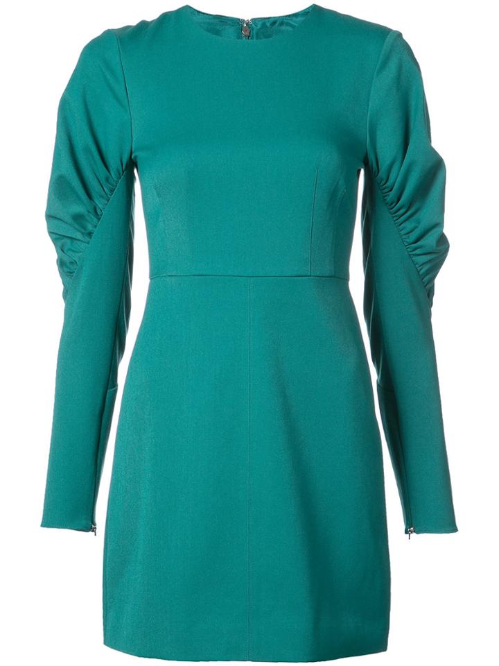 Tibi Ruched Panel Sleeves Fitted Dress - Green