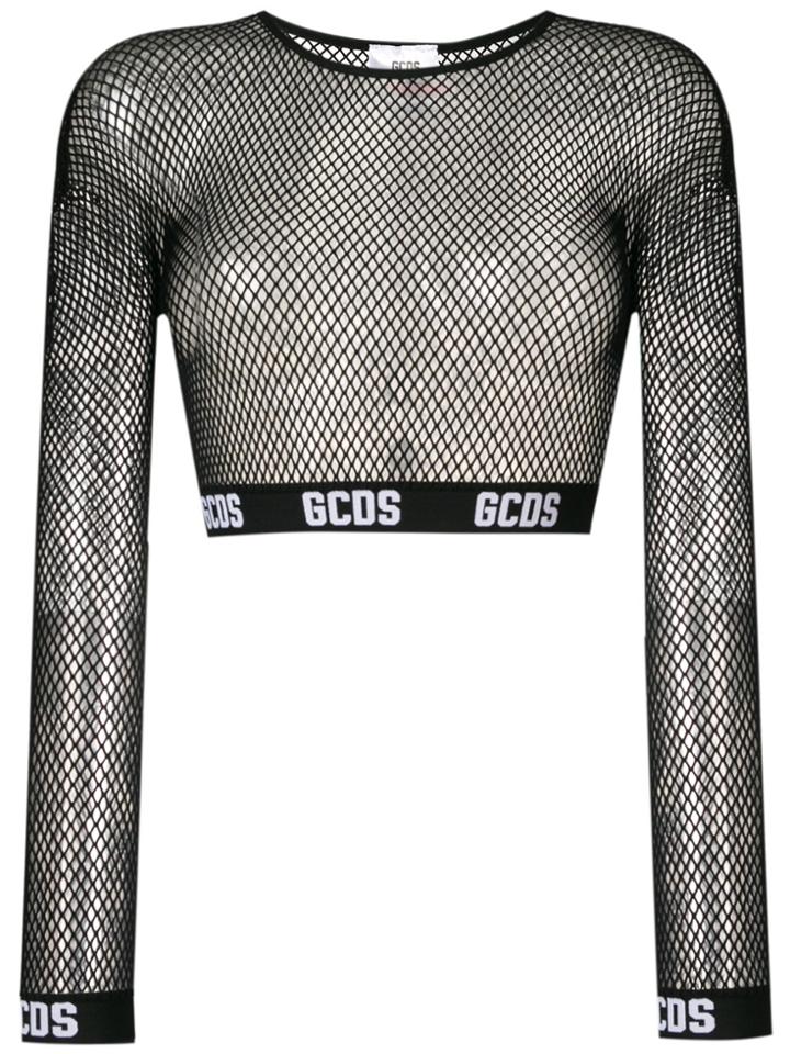 Gcds Cropped Mesh Longsleeved Top - Black