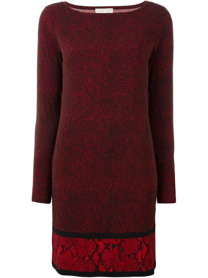 Michael Michael Kors Snakeskin Effect Contrast Hem Panel Textured Dress