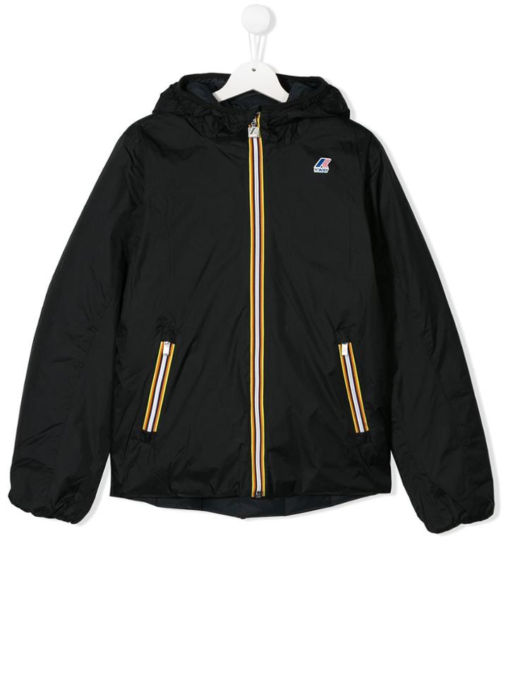 K Way Kids Teen Stripe-trimmed Jacket - Black