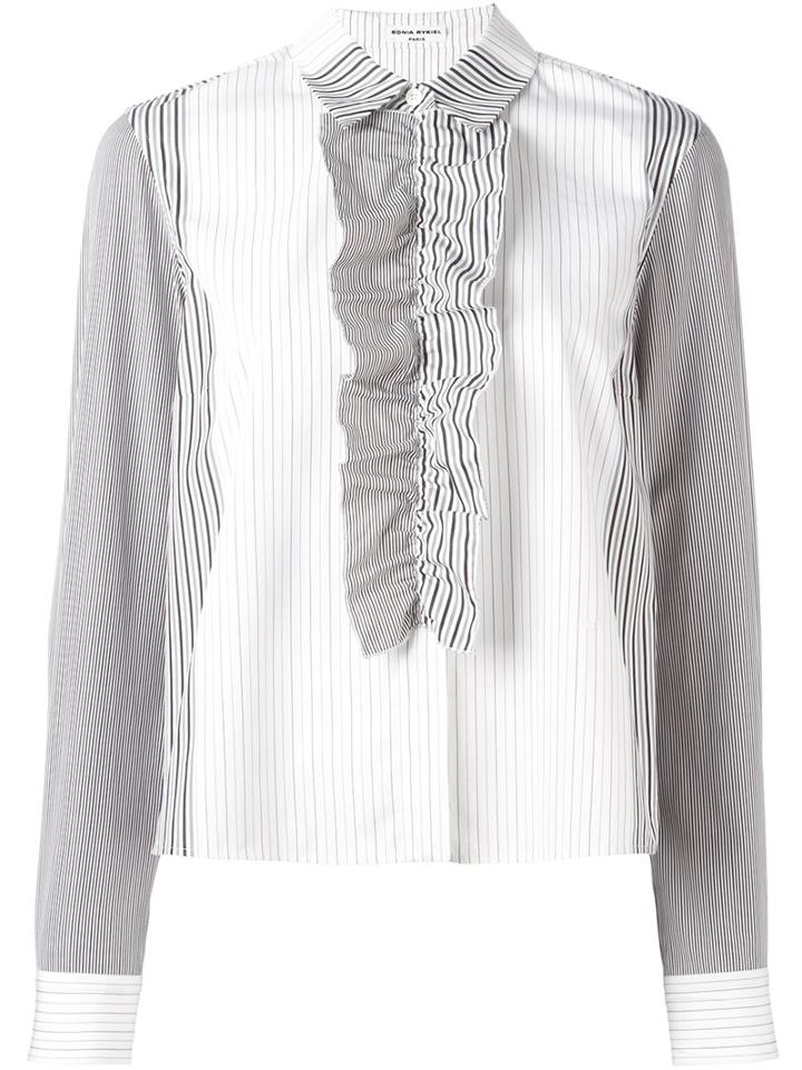 Sonia Rykiel Striped Draped Shirt, Women's, Size: 40, White, Cotton