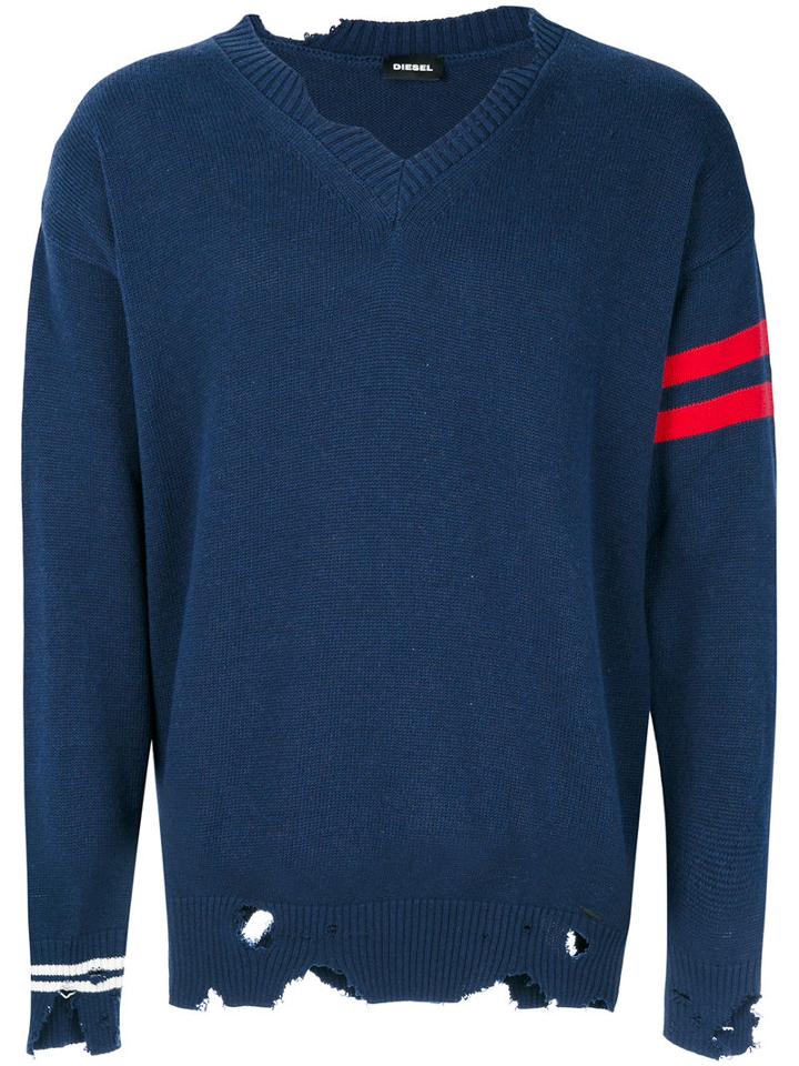 Diesel - Kurt Distressed Jumper - Men - Cotton - M, Blue, Cotton