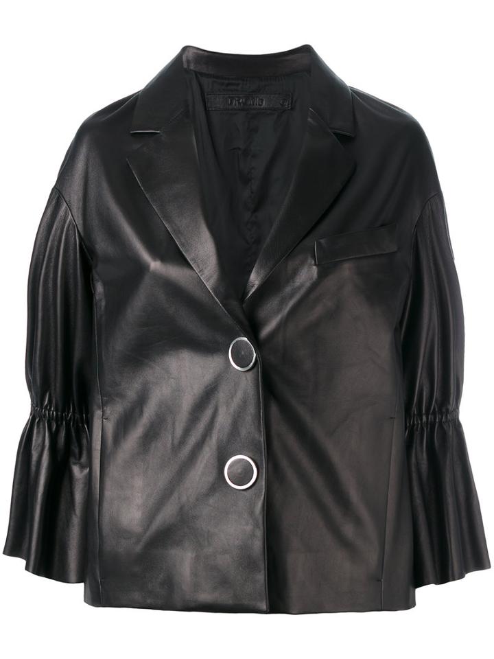 Drome Peplum Sleeve Buttoned Jacket, Women's, Size: Small, Black, Leather/acetate/cupro